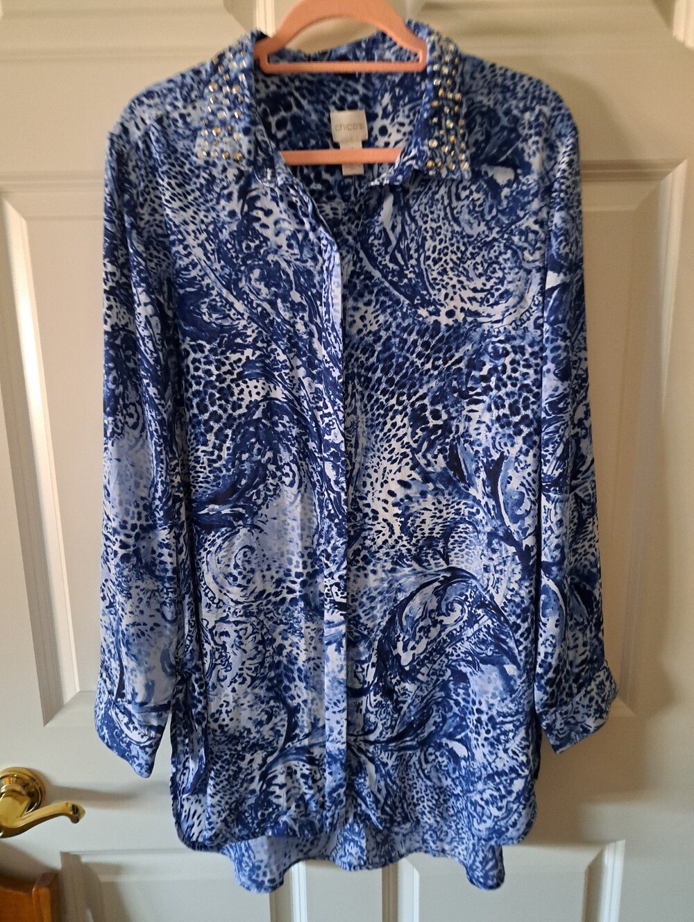 CHICO'S dynamic BLOUSE brand new STUDDED COLLAR button front SIZE XL misti